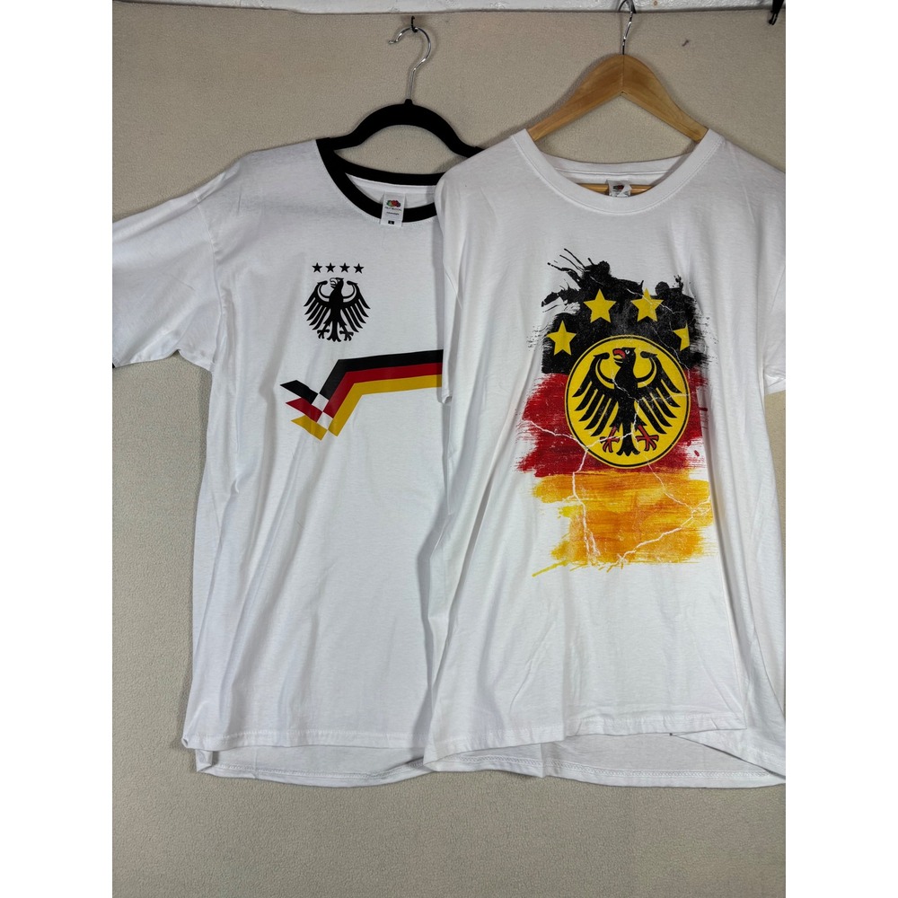 Lot of 2 Fruit of the Loom Germany Soccer Graphic T-Shirts Mens Large White L